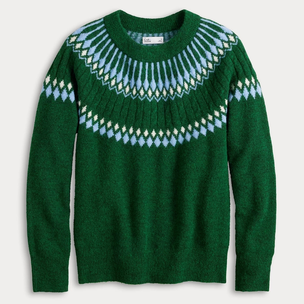 Green and Blue Patterned Crewneck Sweater